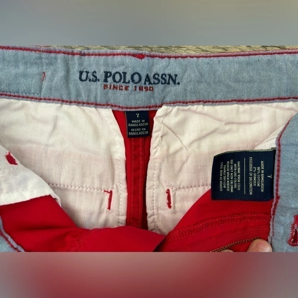 U.S. Polo‎ Assn. Womens Classic Chino Shorts Pockets Red Cotton Casual Size 7